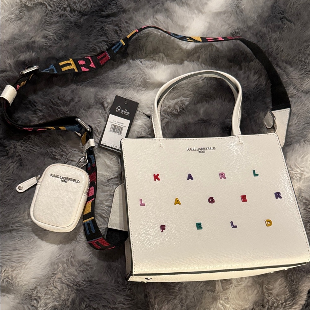 Karl Lagerfeld White Tote with Multicolor Lettering